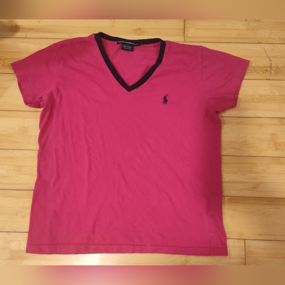 Ralph Lauren Sport Pink V-Neck Tee, Size: S